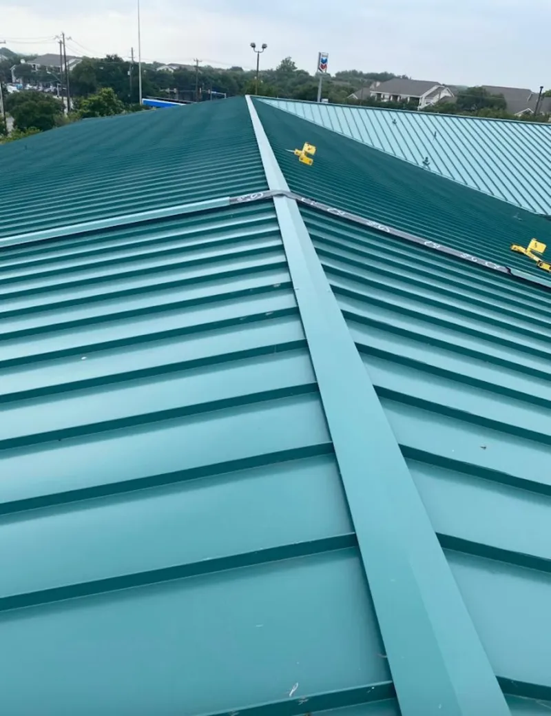 Green commercial metal roof ridge and valley for Metal Roof Repair in Mountain Park